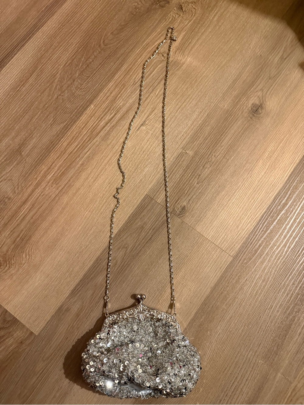 Vintage Silver Beaded Sequin Evening Clutch